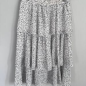 Anna Cai White and Black Polka dot tiered midi skirt, Francesca’s, M, princess